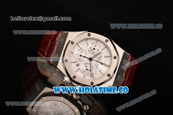 Audemars Piguet Royal Oak Chronograph 41mm Swiss Valjoux 7750 Automatic Steel Case with White Dial Stick Markers and Brown Leather Strap (EF) - Click Image to Close
